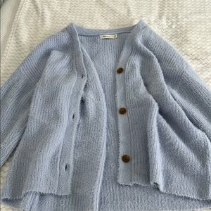 Chunky Knit Blue Cardigan Sweater